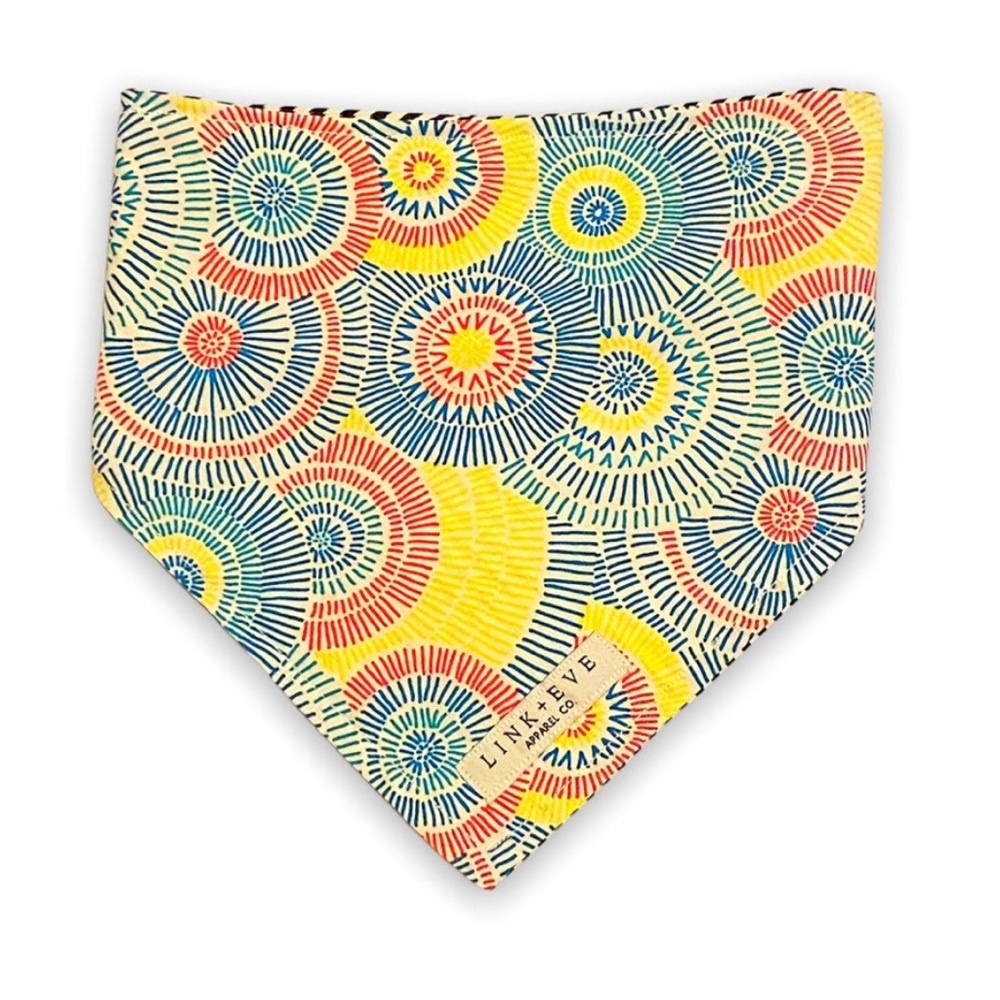 Handmade Reversible Snap Dog Bandana, Yellow, Striped Cotton Fabric,  Size Large